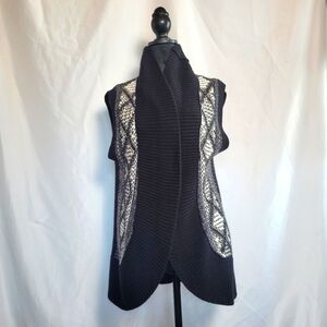 Women's Abito Black White Sweater Vest Open Front Size Small Grannycore Sweater